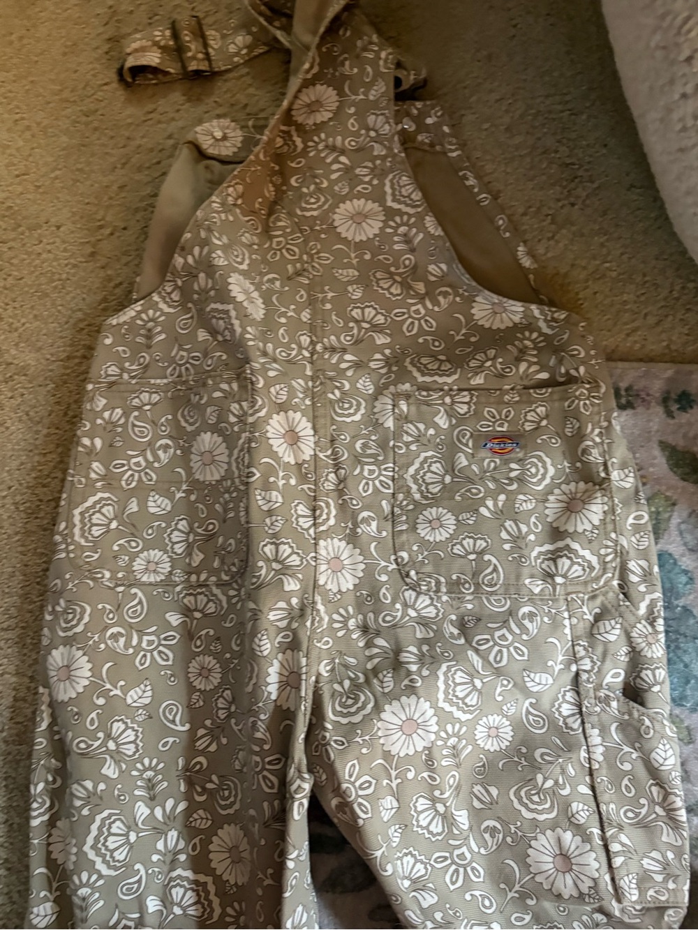 Dickies Taupe Floral Print Overalls Jumpsuit - Picture 5 of 5